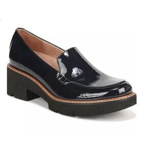 Naturalizer Cabernet Lug Sole Loafers Navy Patent Faux Leather Size 9.5 Wide NIB
